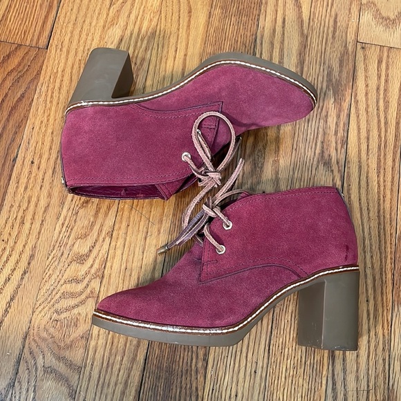 TORY BURCH Fur lined‎ Suede Heel Low Ankle Boots Red size 7.5 - Picture 5 of 12